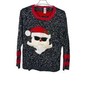 Holiday Time Womens Size  XL Santa Sweater With Sunglasses Red & Gray Striped